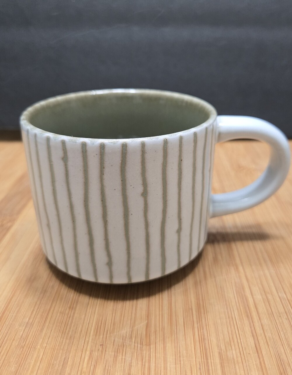 Hearth and Hand Magnolia Coffee Mug Textured Cream Green Stripe Stoneware Cup